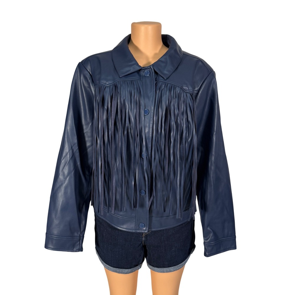 G by Giuliana Jacket Womens 2X Blue Excellent Fringe Celestial Faux Leather
